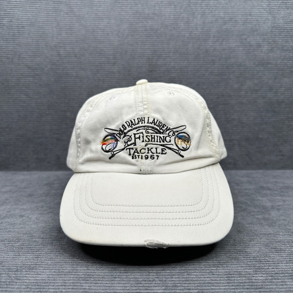 Polo Ralph Lauren Fishing Tackle Hat Cream Cotton Leather Strap Dad Cap OSFA